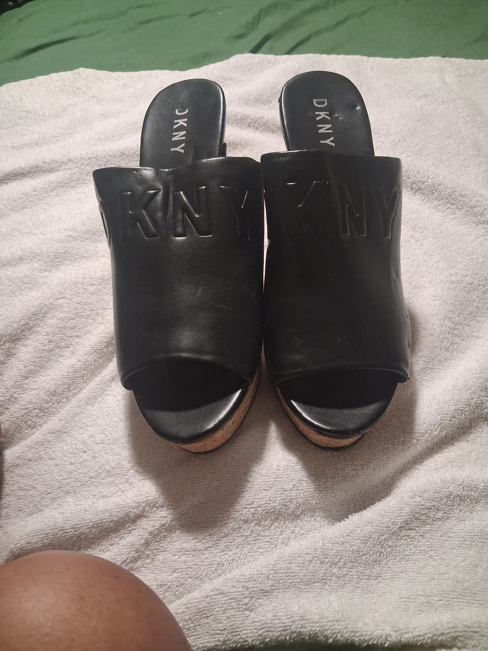 DKNY Black Logo Slide Wedge Sandals Size 10